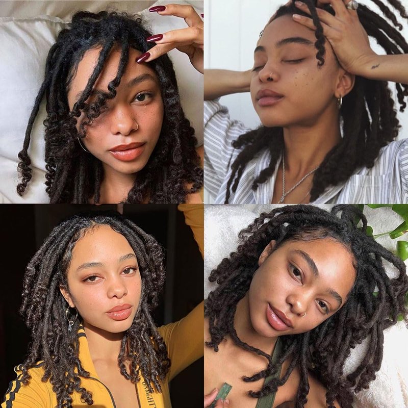 Vecago 8 inch 30 Strands Loc Extensions Human Hair Curly Ends, 0.4cm Width Soft Human Hair Dreadlock Extensions Shoulder Curly Dreads Locs Hair(1b)