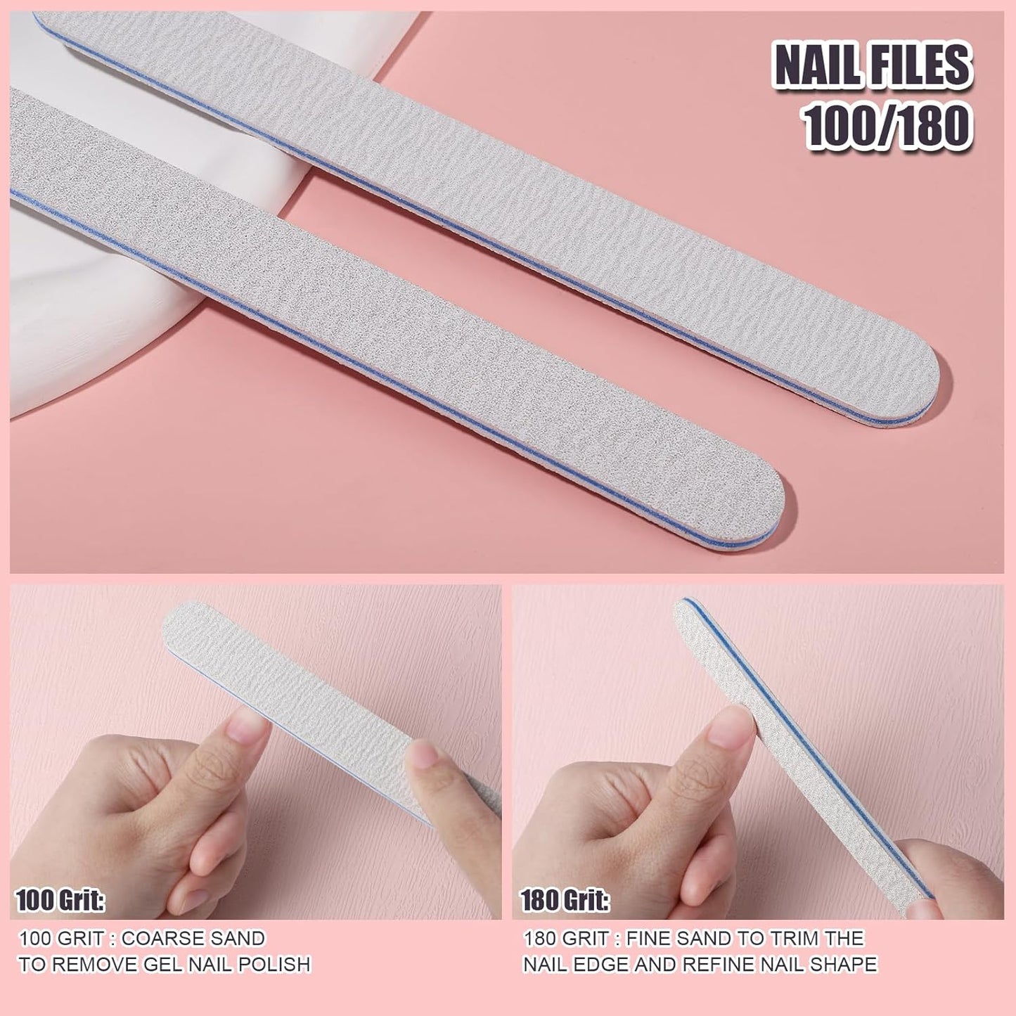 FANDAMEI Nail Files and Buffers, 20PCS Nail File Kit. Rectangular Nail Buffer Block & 100/180 Grit 7 Way Nail File & Polishing Buffer. Nail Prep Kit. Professional Manicure Nail Tools