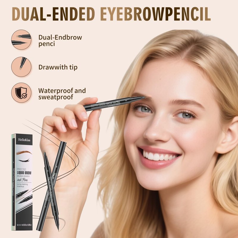 Eyebrow Pencil - 2-in-1 Dual-Ended Microblading Pen with Double-Brush Tip | Long-Lasting Waterproof (Black Brown)
