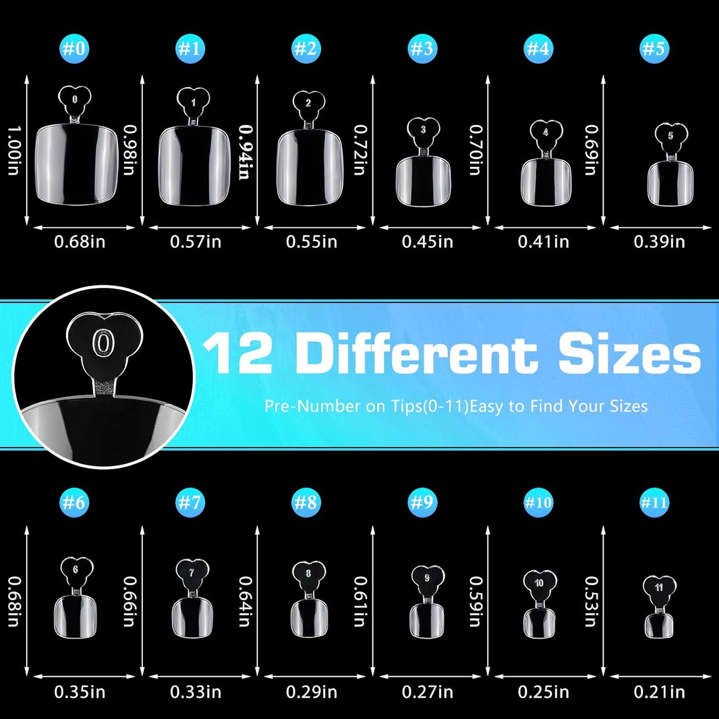 240pc Square Gel Nail Tips Medium Fake Nails for Press on Nails Clear Acrylic Nails Tips, 12 Size Full Cover Nail tips Square Soft Gel Nail Tips False Nails Extension Artificial Fingernails
