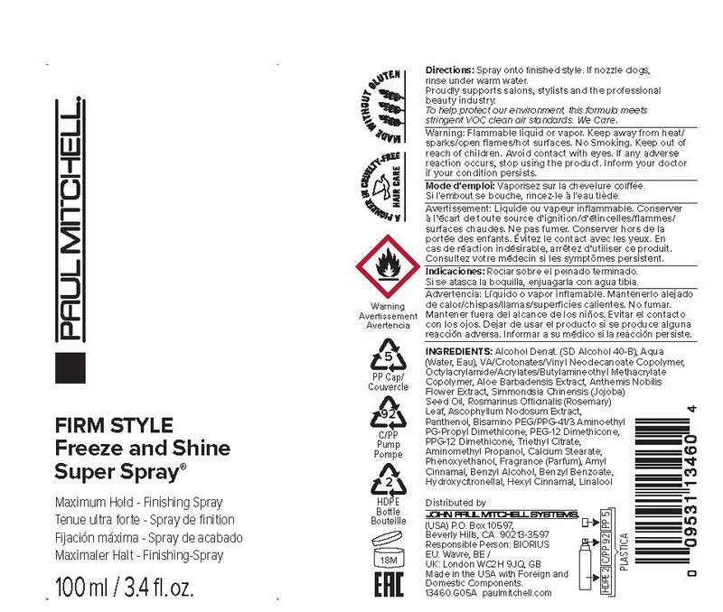 Paul Mitchell Freeze and Shine Hairspray - Maximum Hold & Shiny Finish for Coarse Hair
