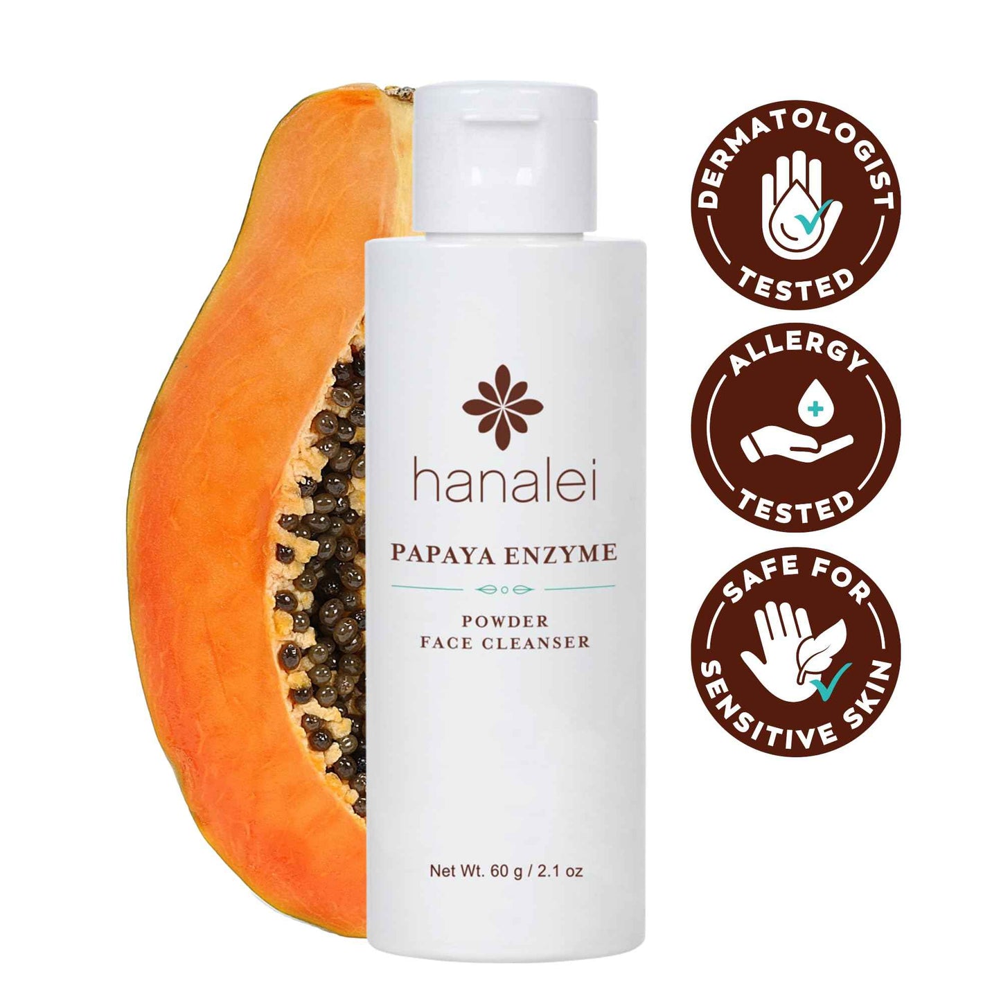 Hanalei Papaya Powder Face Cleanser - Gentle Daily Exfoliating Wash, Hydrating Non-Stripping Formula for All Skin Types - Travel-Friendly - Cruelty-Free & Paraben-Free, 60g