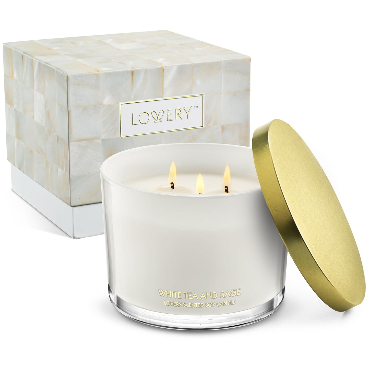 Luxury White Tea & Sage Scented Candles, Large Soy Candles, 3 Wick Aromatherapy Candle, Wedding Gift, Birthday Gifts for Women, Men, Mom, Stress Relief Relaxation Gifts, Candles for Home Scented