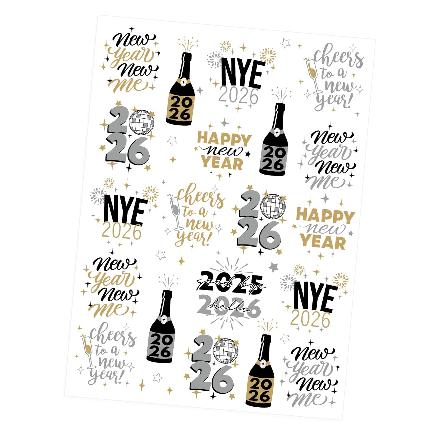 Ovasorve New Years Eve Party Supplies 2026 Temporary Tattoos 40 Gold Silver Foil Styles NYE Party Favors Happy New Years Decorations 2026 NYE Decor
