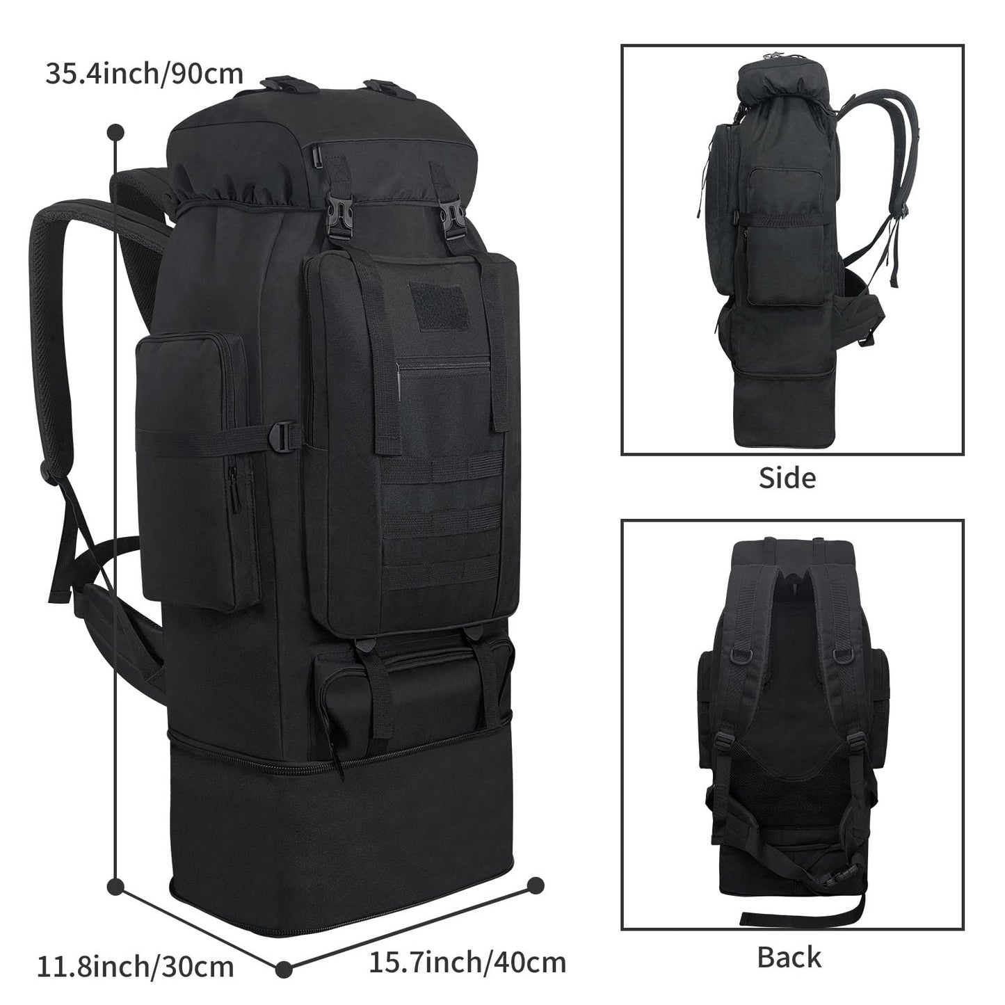 Ogetok 100L Camping Hiking Military Tactical Backpack, Adjustable Water Resistant Large Travel Daypacks Outdoor MOLLE Rucksack, Black