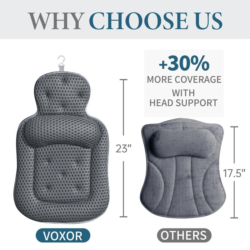 Bath Pillows for Tub, Comfortable Bathtub Cushion for Head and Neck with Soft 3D Mesh Fabric and 54 Non-Slip Suction Cups, Relaxing Tub and Shower Accessories Spa Gift Dark Gray Extra Thick