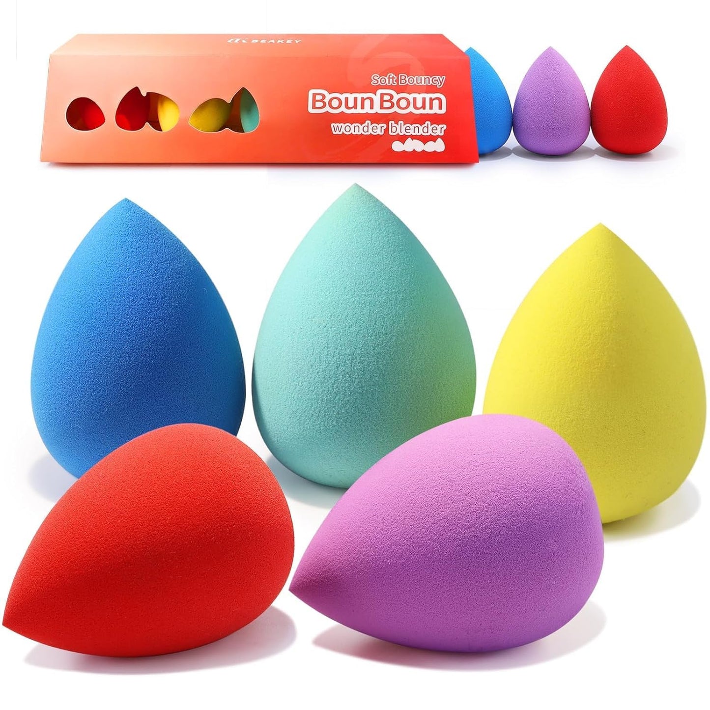 BEAKEY Makeup Sponge Set, 5 Pcs Foundation Blending Sponge, Beauty Sponges Flawless for Liquid, Cream, and Powder, Latex-Free and Vegan Boun Boun Makeup Sponges, Black