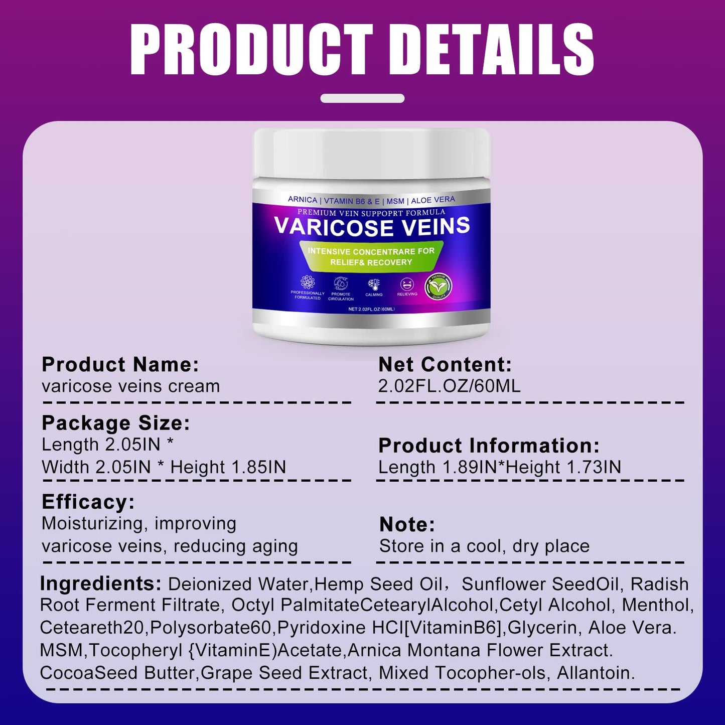 Varicose Veins Cream for Legs, Vein Cream for Spider Veins Appearance, Arnica Leg Cream with Aloe Vera, Non-Sticky Moisturizer for Tired Heavy Legs, Refreshing Daily Leg Care, (3 Pack, Blue)