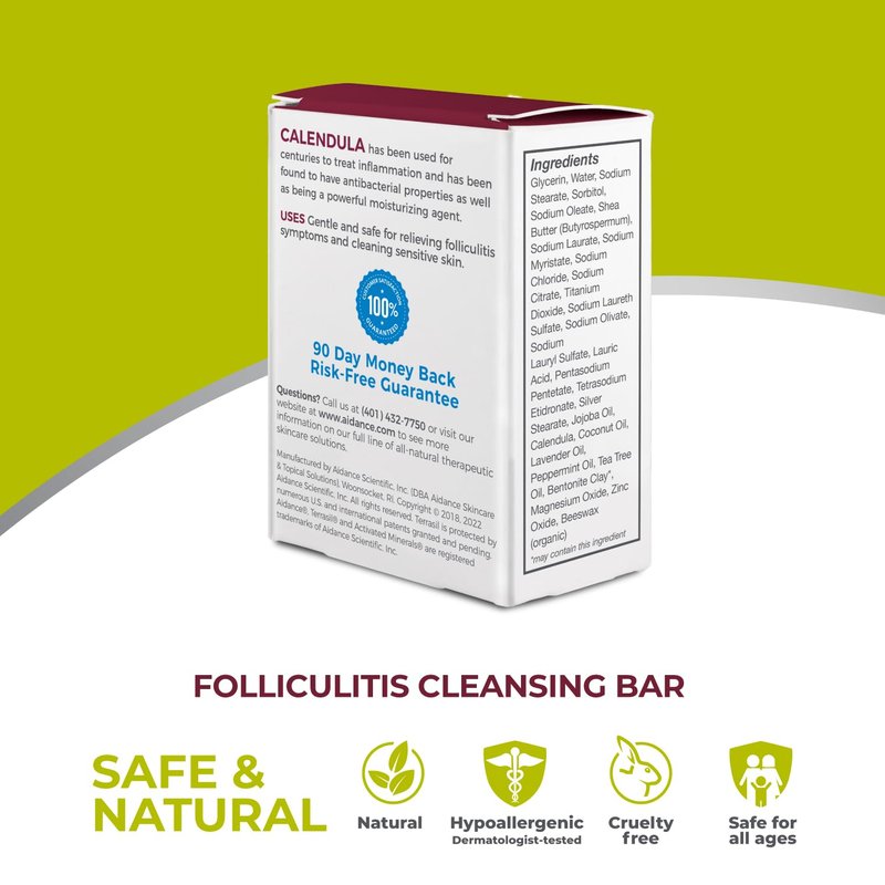 terrasil Folliculitis Soap - Soothing Folliculitis Treatment & Care of Ingrown Hair. All-Natural Anti-Itch Calendula Soap, Dermatologist Tested & Hypoallergenic Approved, Cleansing Bar 75gm (3- Pack)