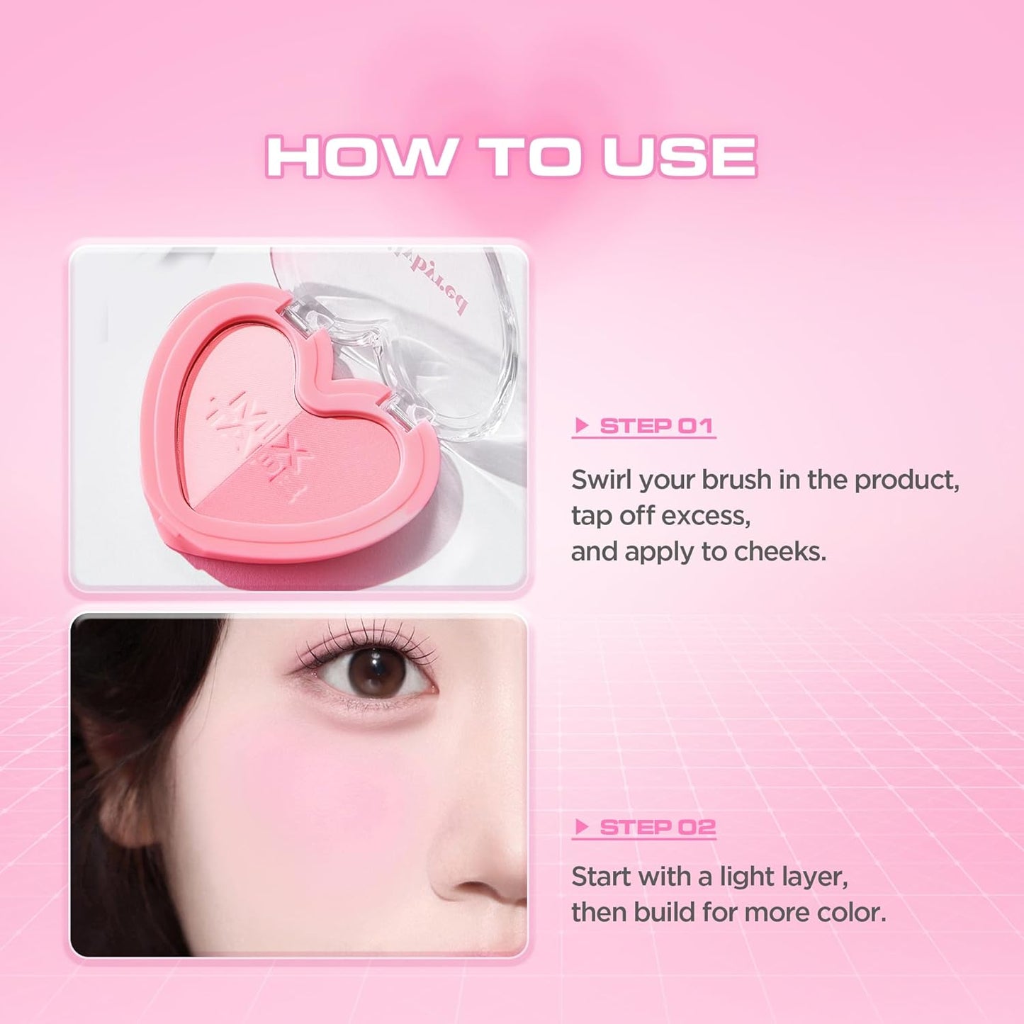 Lilybyred Luv Beam Cheek Duo - Heart-Shaped Korean Dual-Tone Powder Blush | Blendable Soft Glow, 0.14 oz (02 Joy Beam)
