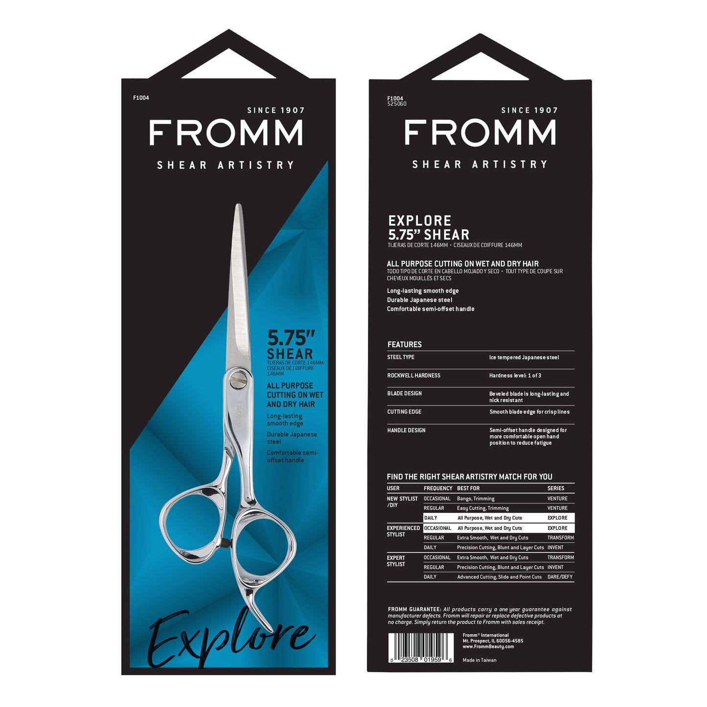 Fromm Professional Explore 5.75" Hair Cutting Shears for Wet & Dry Hair Polished Silver Japanese Steel Scissors with Beveled Blade, Professional Shears For Hair Stylist, Cosmetology & Salon Supplies