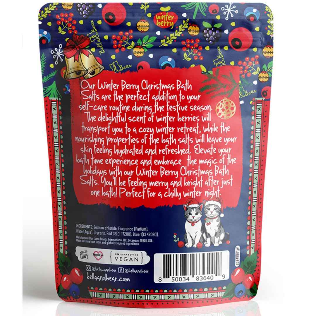 Bella & Bear Winter Berry Bath Salts, Cruelty Free Festive Christmas Packaging - Stocking Stuffer Gift