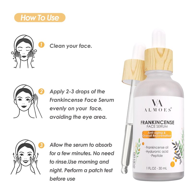 ALMOES Frankincense Face Serums,Women Face Serum for Soothing and Calming Skin,Improve Skin Tone,Firming Skin,Hyaluronic Acid Face Serum,Moisturising Serums Suitable for All Skin Types,30 ML