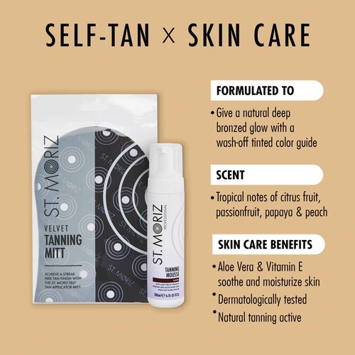 St Moriz Professional Dark Self Tanner Mousse with Tanning Mitt Bundle - Sunless Instant Self Tanning Foam with Vitamin E for Moisturizing (6.76 fl oz)