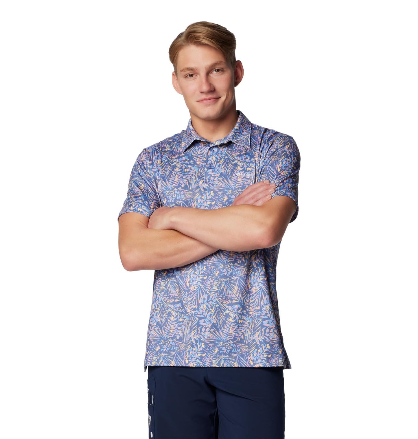 Columbia Men's Super Slack Tide Stretch Polo, Bluebell Tunado, Large
