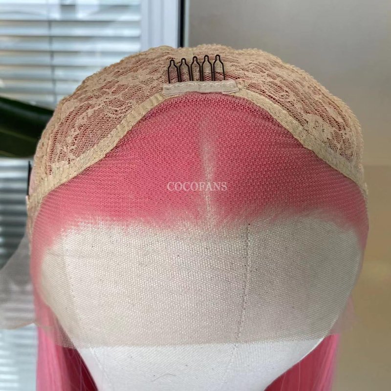 Pink Lace Front Wig for Women - Long Silky Straight Synthetic Hair | Glueless Natural Hairline, Heat Resistant