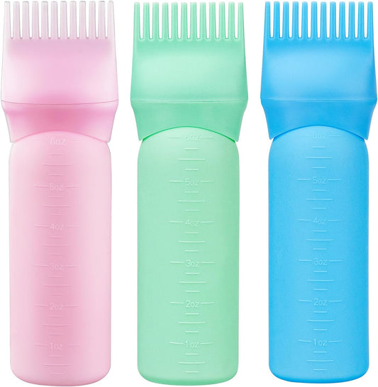 Cosywell Root Comb Applicator Bottle 6 Ounce Hair Dye Applicator Brush 3 Pack for Hair Root Comb Color with Graduated Scale(Pink White Purple)