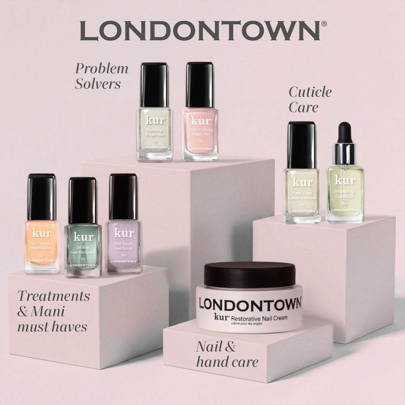 LONDONTOWN Kur Nail Ridge Filler - Smoother - Strengthener - Filler for Damaged Uneven Nails - Fortifying, Self Leveling Base, Vegan, Cruelty Free, Paraben Free, Apricot-Beige, 0.4 fl oz