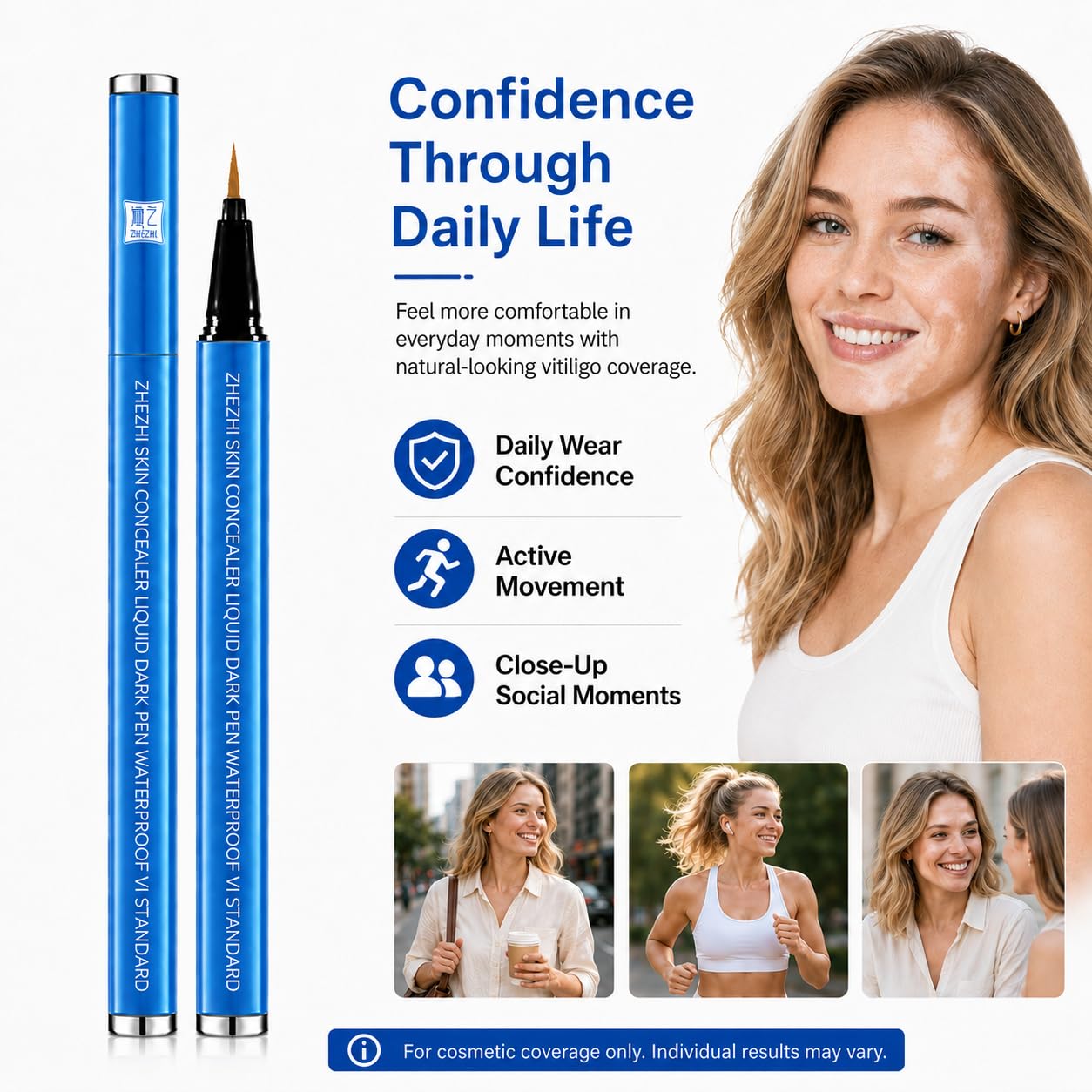 ZHEZHI Vitiligo Concealer Pen – Waterproof Face & Body Coverage for White Spots & Uneven Skin Tone, Long-Lasting & Sweatproof, Light to Medium Skin, 3.5g