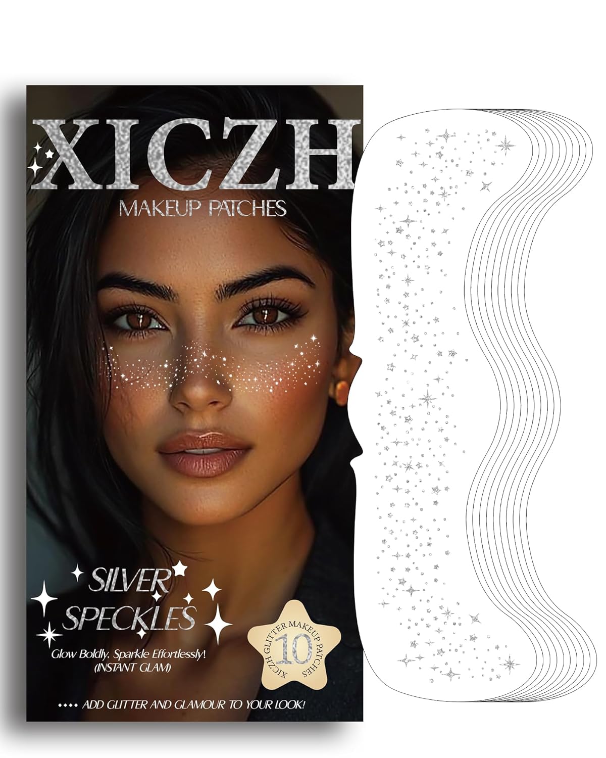 Face Glitter, Gold Temporary Face Tattoos Stickers, Body Face Glitter for Women Girls, Country Concerts Singer Festival Rave Accessories (Gold - 10 pcs)