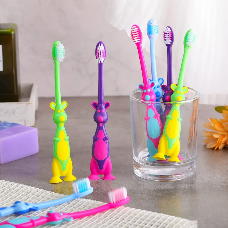 Gerrii Kids Toothbrushes Bulk Soft Lovely Little Kangaroo with Covers Suction Cup Individually Wrapped for Children Toddler Home School Camp Daycare Travel(100 Pcs)