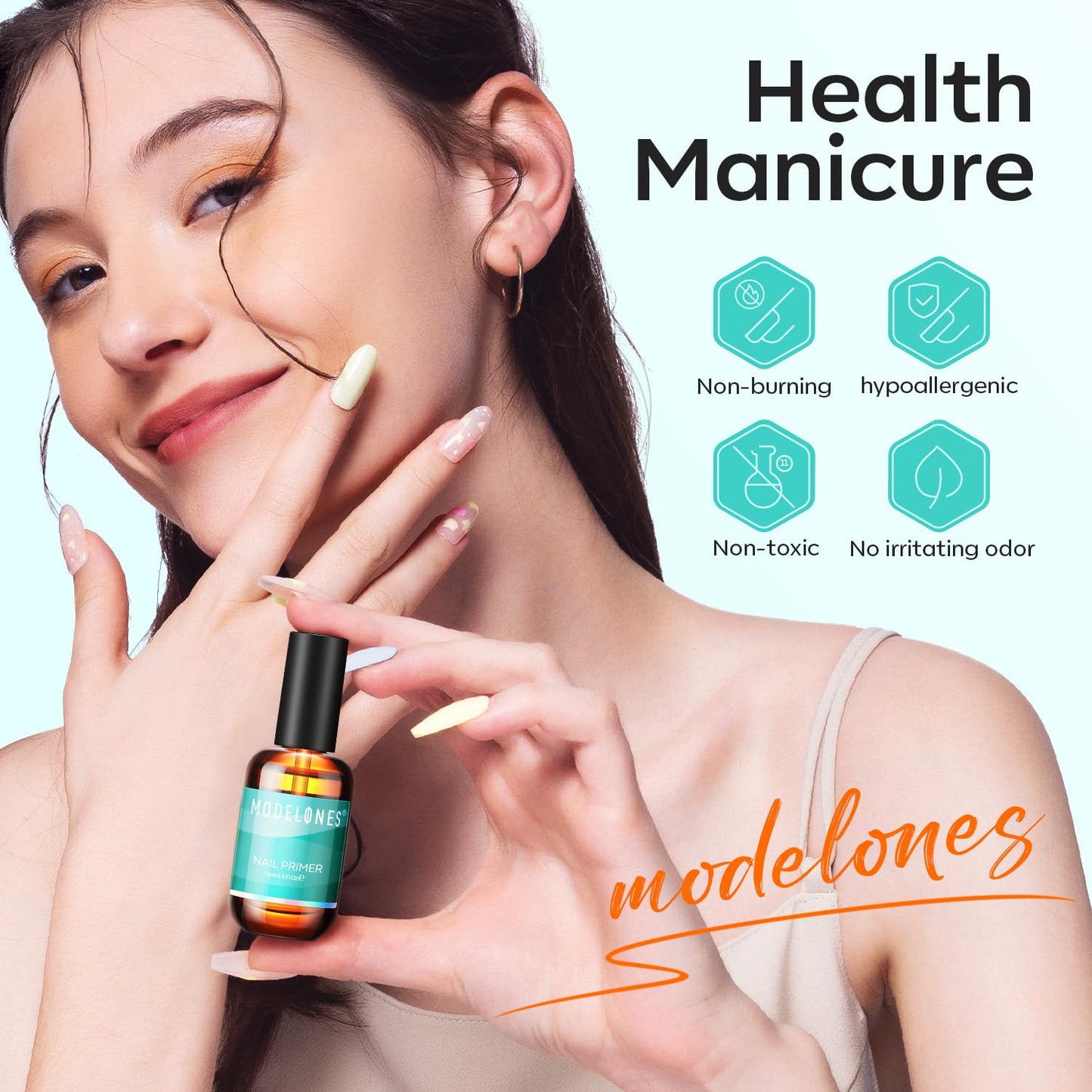 modelones Nail Primer, 15 ml Acid Free No Lift Bond Primer, Hema-Free Bonder for Gel Polish Nail Supplies Set