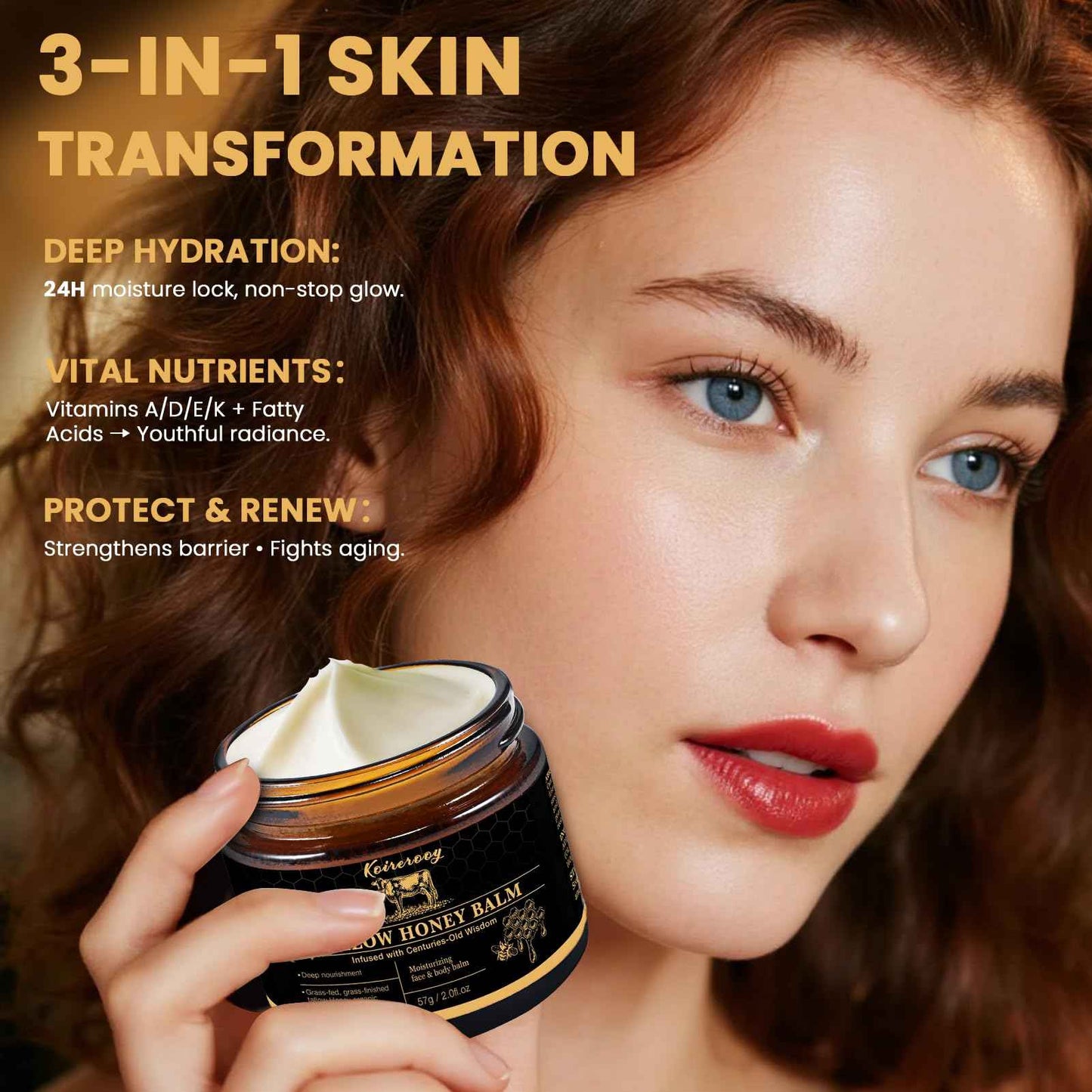 Koirerooy Beef Tallow for Skin, Organic Grass-Fed Beef Tallow and Honey Balm for Face, Natural Formula for Dry Skin (unscented) (2.0Fl Oz, Unscented)