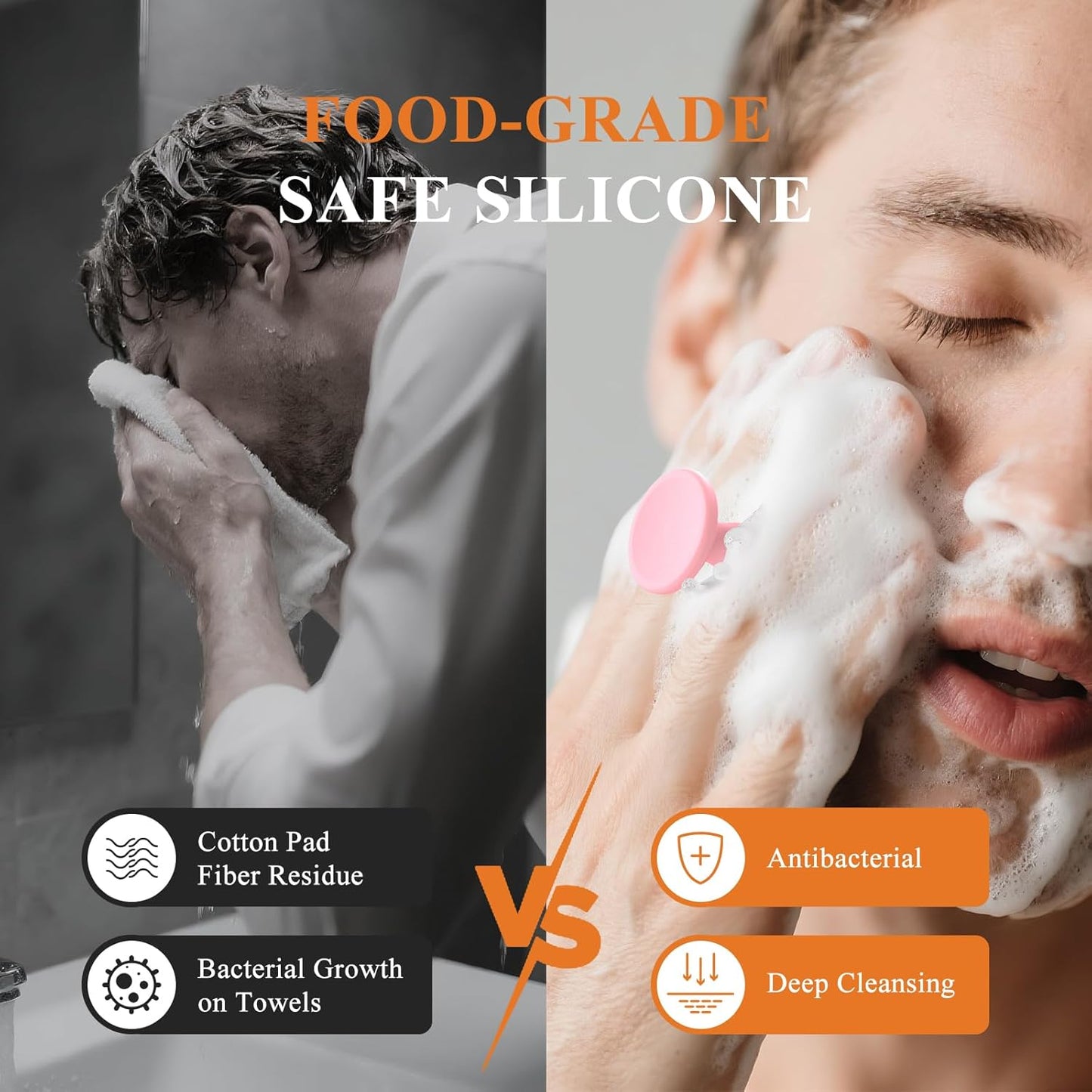 VWMYQ Silicone Face Scrubber for Men, Gentle Exfoliator Pad & Massager, Facial Cleansing Brush Silicone Face Wash Brush Removes Dead & Dry Skin (Black)