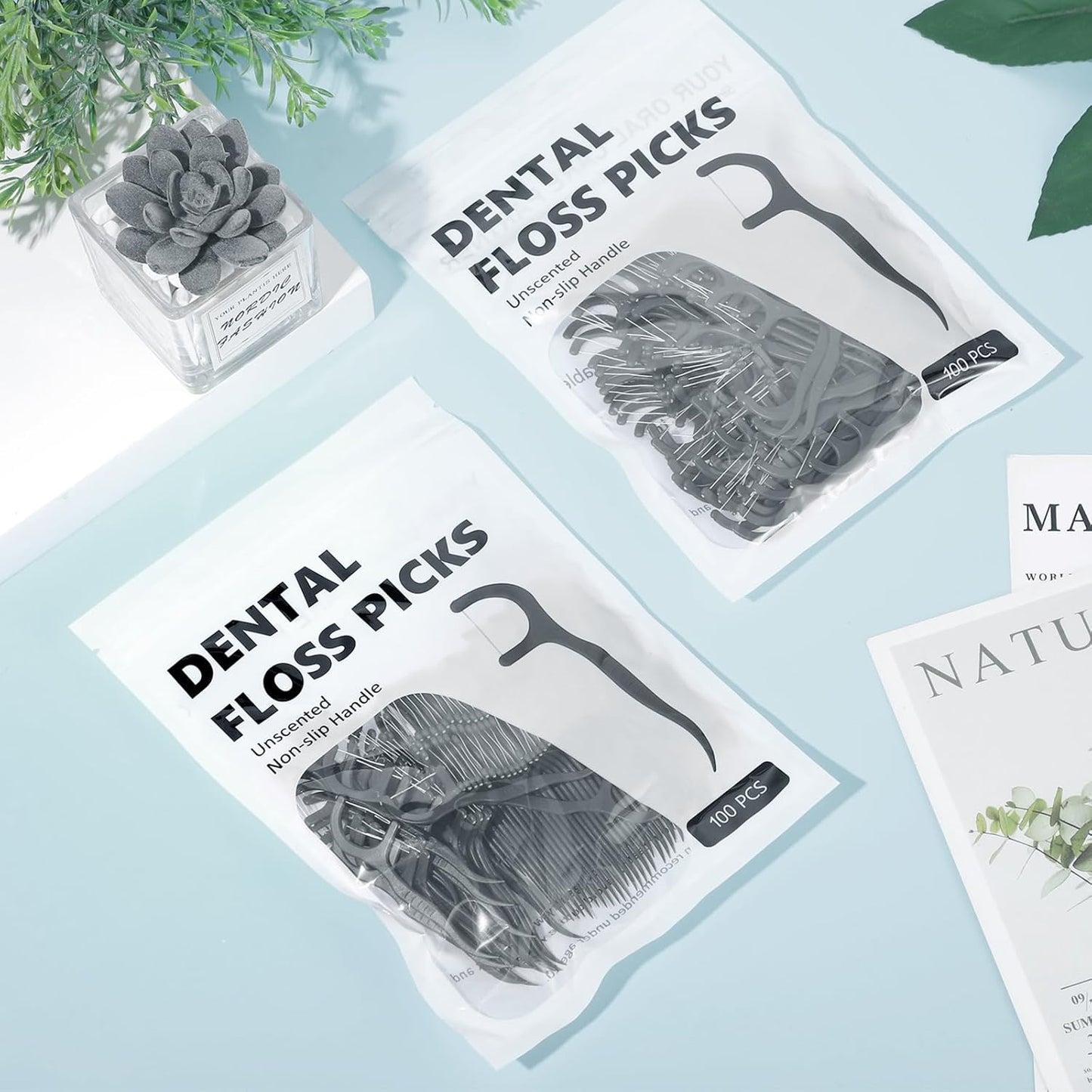 Baderke 200 Count Floss Picks Bulk Non Breakable Tooth Picks Flosser Dental Floss Sticks for Adults Teeth Cleaning Dental Flossers for Family Pack Travel(Light Green)