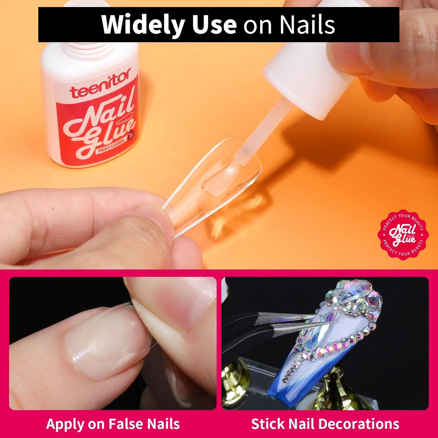 Teenitor Nail Glue for Press Ons, 3 Pack Best Nail Glue for Gel Tips with Nail Files, Super Strong Nail Glue for Broken Nail Brush on Nail Glue for Press on Nails