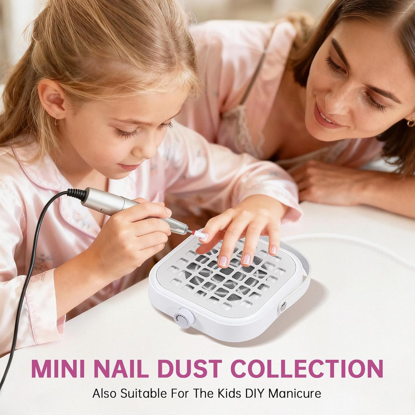 Nail Dust Collector - Compact 6000RPM Vacuum Fan for Acrylic Nails | Powerful Dust Extraction, White