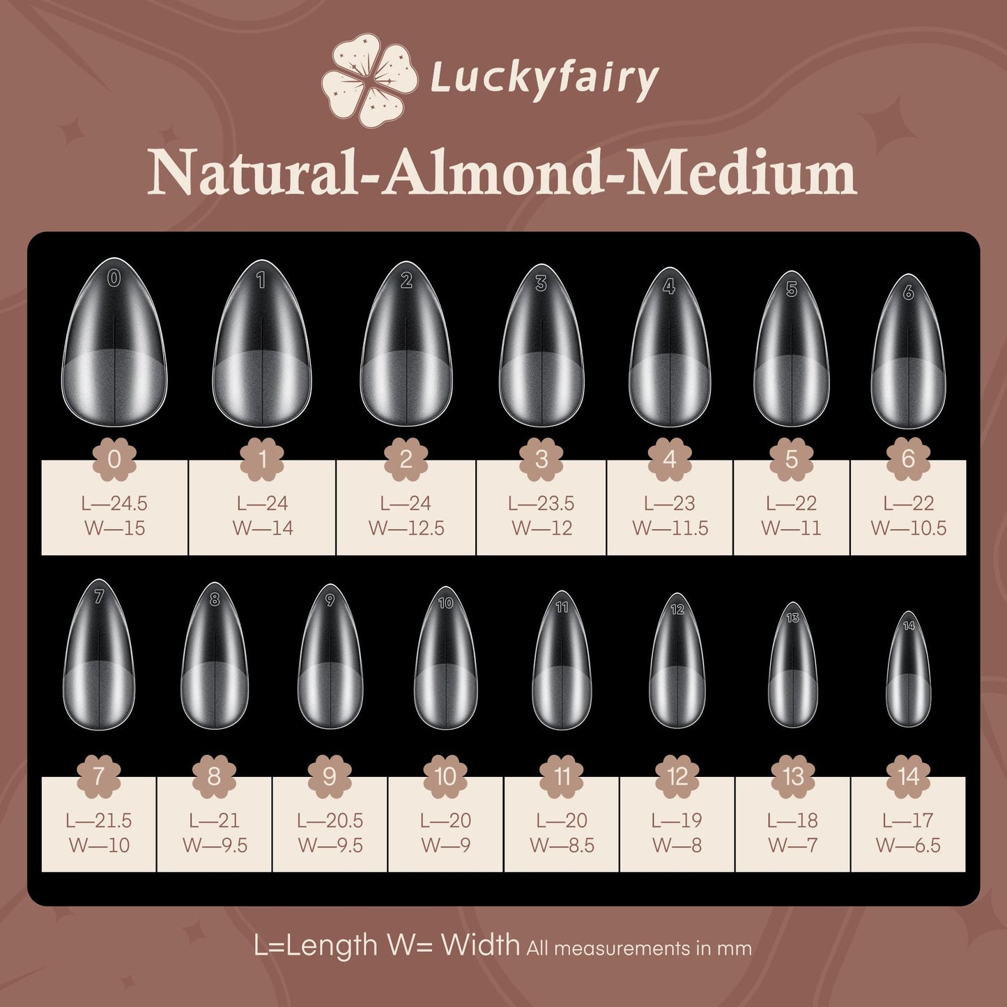 Luckyfairy Almond Gel Nail Tips, 504pcs Double-sided Matte Full Fake Nails, 15 Sizes Soft Pre-buff Full Cover Acrylic False Nails Press On Nail for Extensions DIY Salon