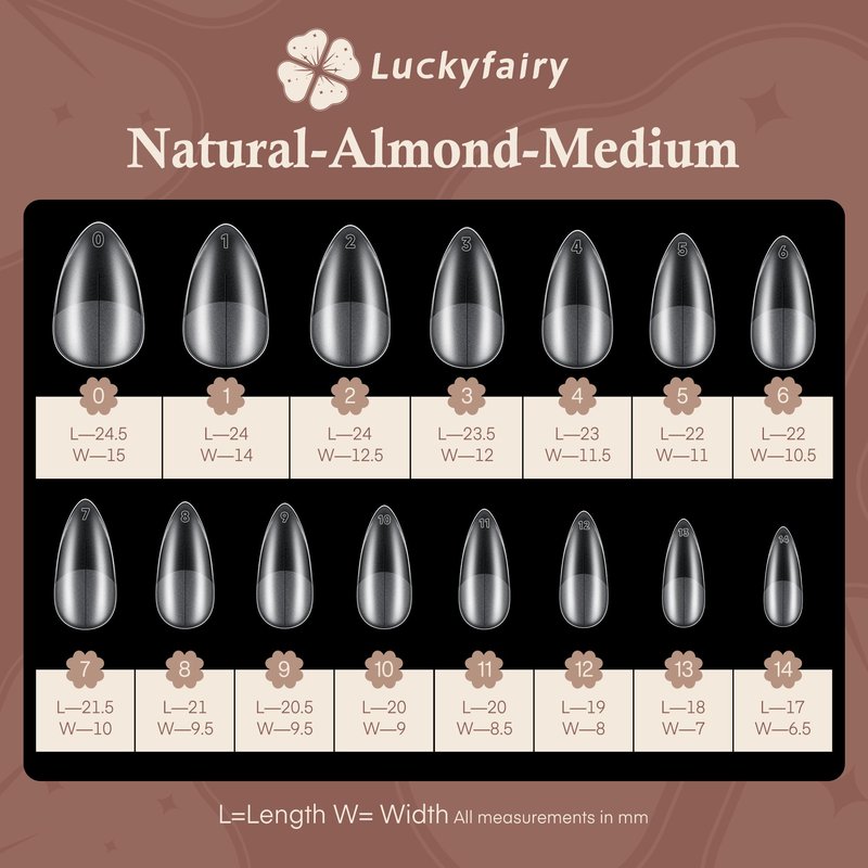 Luckyfairy Almond Gel Nail Tips, 504pcs Double-sided Matte Full Fake Nails, 15 Sizes Soft Pre-buff Full Cover Acrylic False Nails Press On Nail for Extensions DIY Salon