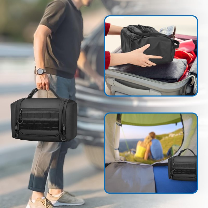 Prokva Hanging Toiletry Bag for Men, Tactical Dopp Kit Toiletry Travel Bag, Large Hygiene Organizer Shower Bag for Camping Outdoor, Black