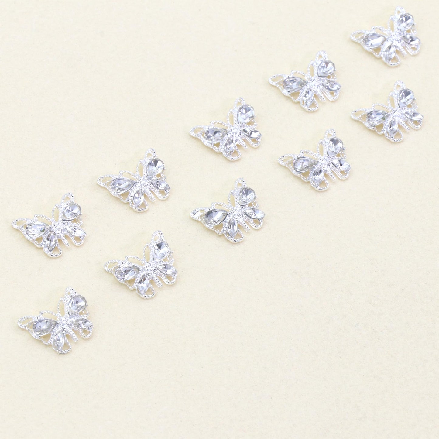 Butterfly Nail Charms, YAEISM Shiny 3D Alloy Silver Metal Butterfly Nail Gems Nail Rhinestones for 10 Pcs Nail Charms Shape Crystals Diamonds for Women Girls DIY Nail Art Crystals Jewelry Decoration