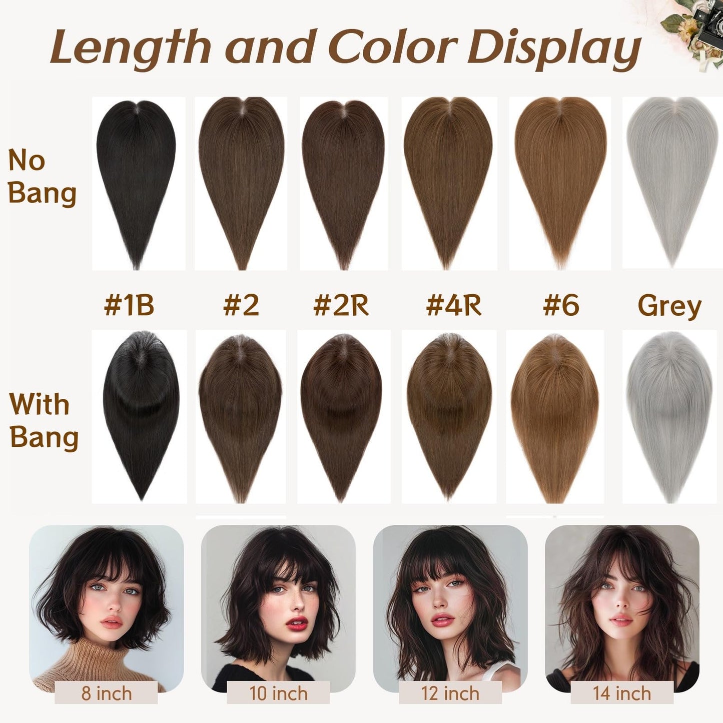 Rich Choices Hair Toppers for Women Real Human Hair 360°3D Clip in Bangs Remy Hairs Toppers With Bang Hairpieces for Women with Thinning Crown Wispy Clip in Topper 10 Inch With Bang-#6 Light Brown