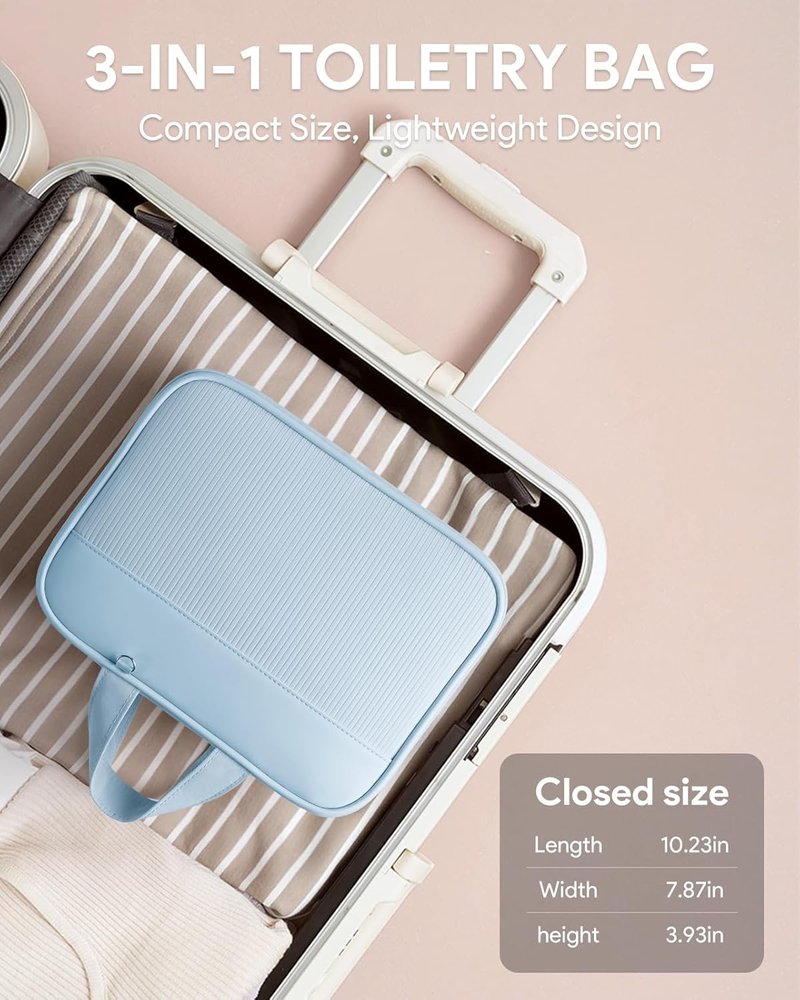 Travel Toiletry Bag for Women - Hanging Organizer with Silicone Containers Set | Blue