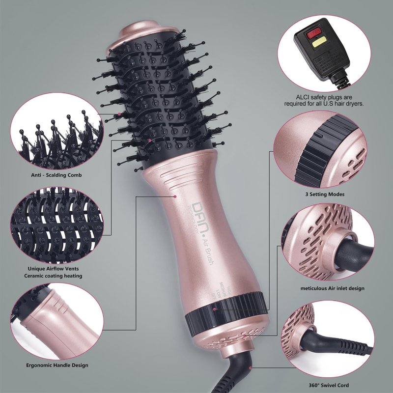 DAN Technology one Step HairDryer and volumizer,Small Hairbrush drye,2 inch Lightweight Electric Brush Hair, Small Brush Hair dryers for Women…