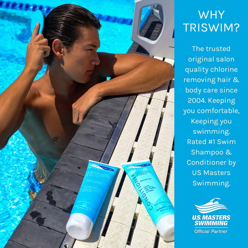 TRISWIM Chlorine Shampoo and Conditioner Set | Swim Shampoo and Conditioner for Swimmers, 8.5 fl oz Each | Paraben-Free with Aloe Vera & Keratin Removes Chlorine & Restores Damaged Hair