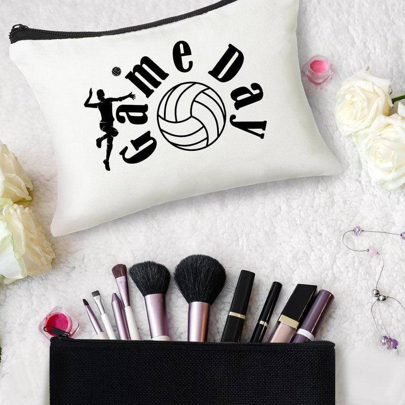 Volleyball Cosmetic Bags - 30 Pcs Travel Pouch Set for Women | Canvas Makeup Bags for Teams (Black & White)