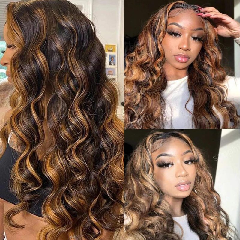 UNice Ombre Brown Highlight Body Wave Human Hair Weave 1 bundle 10 inch, Brazilian Remy Hair Dark Root Blonde Human Hair Weaves Extension Piano Color TFB30
