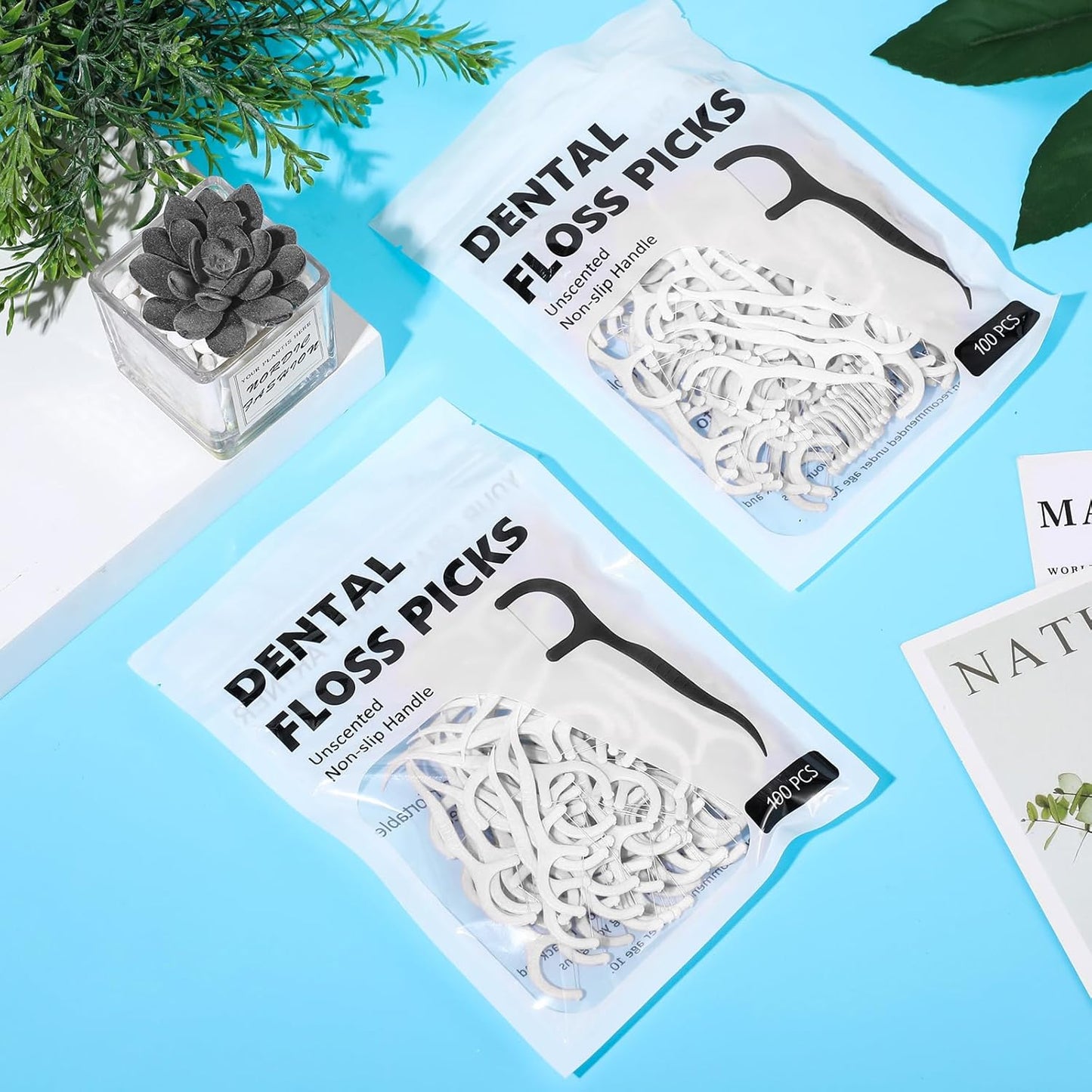 Baderke 200 Count Floss Picks Bulk Non Breakable Tooth Picks Flosser Dental Floss Sticks for Adults Teeth Cleaning Dental Flossers for Family Pack Travel(Light Green)