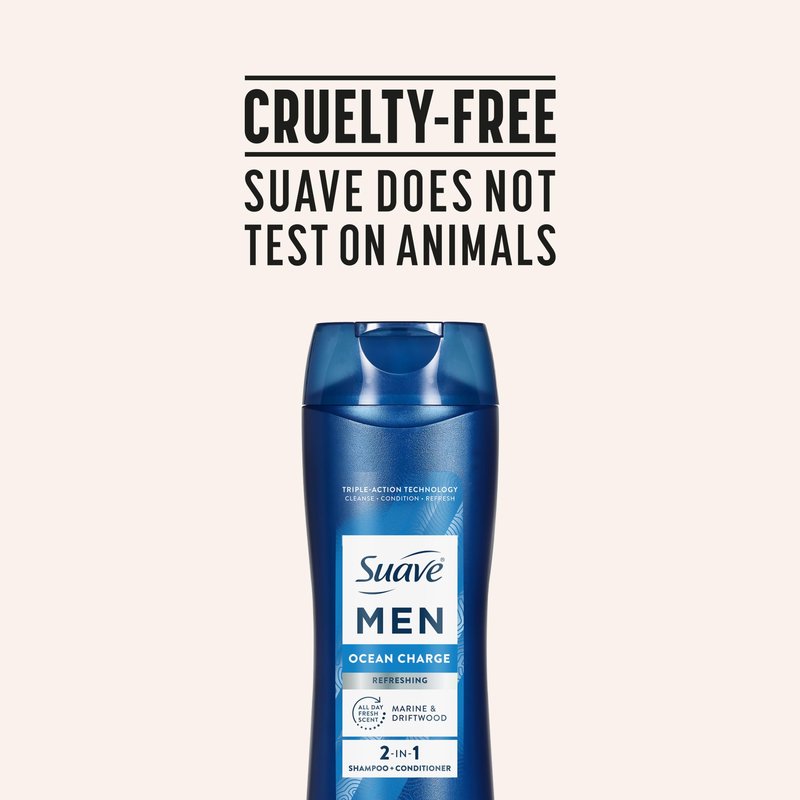 Suave Men Ocean Charge 2 in 1 Refreshing Shampoo & Conditioner with Pro Vitamin B5, Hydrates & Revitalizes Hair, Ocean Fresh Scent, 6 Count, 12.6 FL OZ