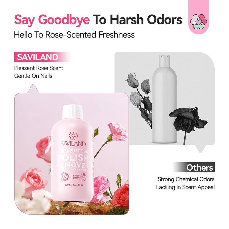 SAVILAND Nail Polish Remover: 200 ML Non-Acetone Non Drying Fingernail Polish Remover Shea Butter Nails Removal Rich in Castor Oil VE for Cateye Glitter Regular Nail Polish Home Salon Use