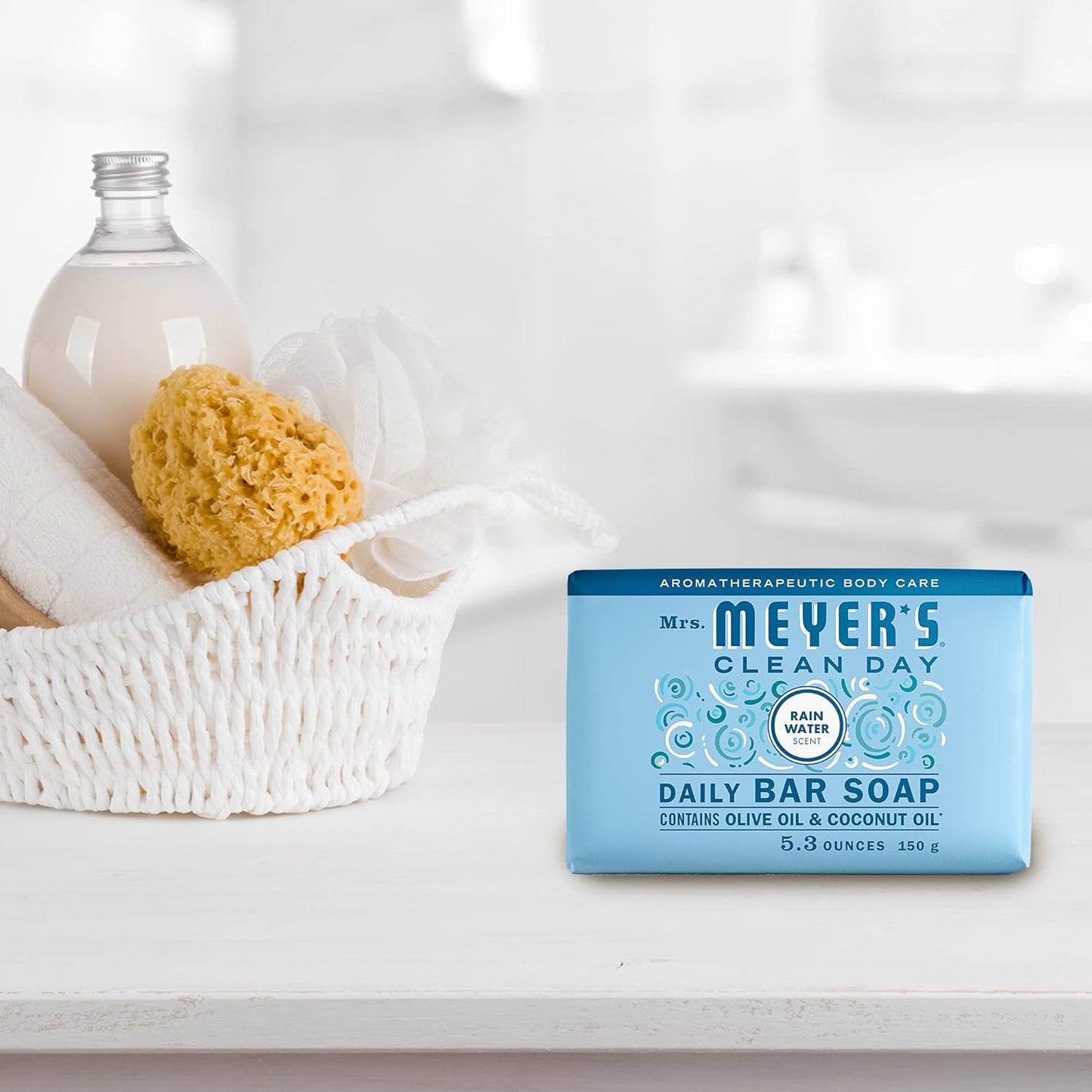 MRS. MEYER'S CLEAN DAY Bar Soap, Use as Body Wash or Hand Soap, Made with Essential Oils, Rain Water, 5.3 oz, 1 Bar