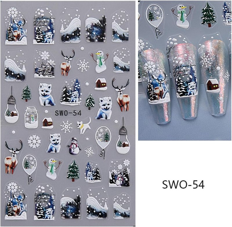5D Embossed Christmas Nail Art Stickers - Gingerbread, Elk & Santa Designs | 8 Sheets for Holiday DIY Manicure