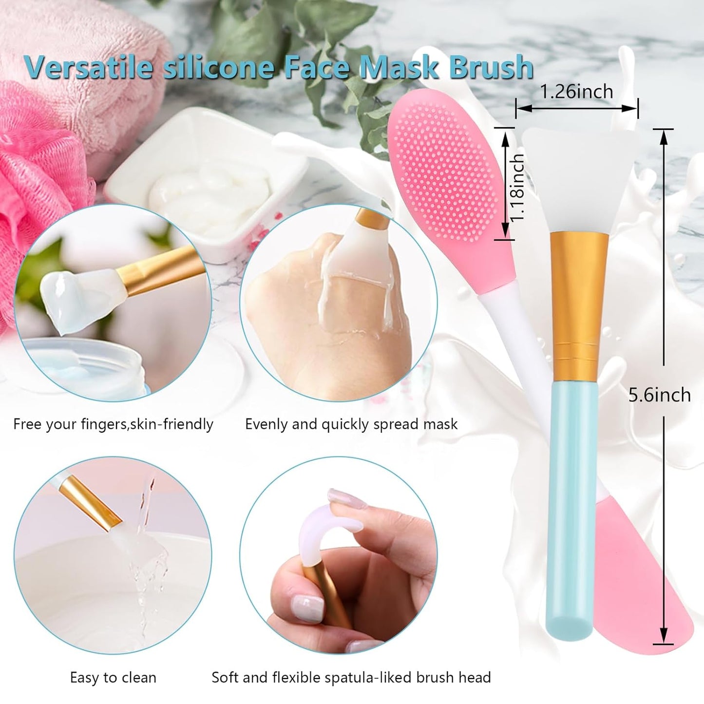 Silicone Face Scrubber, 2pcs Exfoliating Lip Brush, 2pcs Face Cleansing Brush & Silicone Facial Mask Brush Exfoliator Blackhead Skin Care Tool