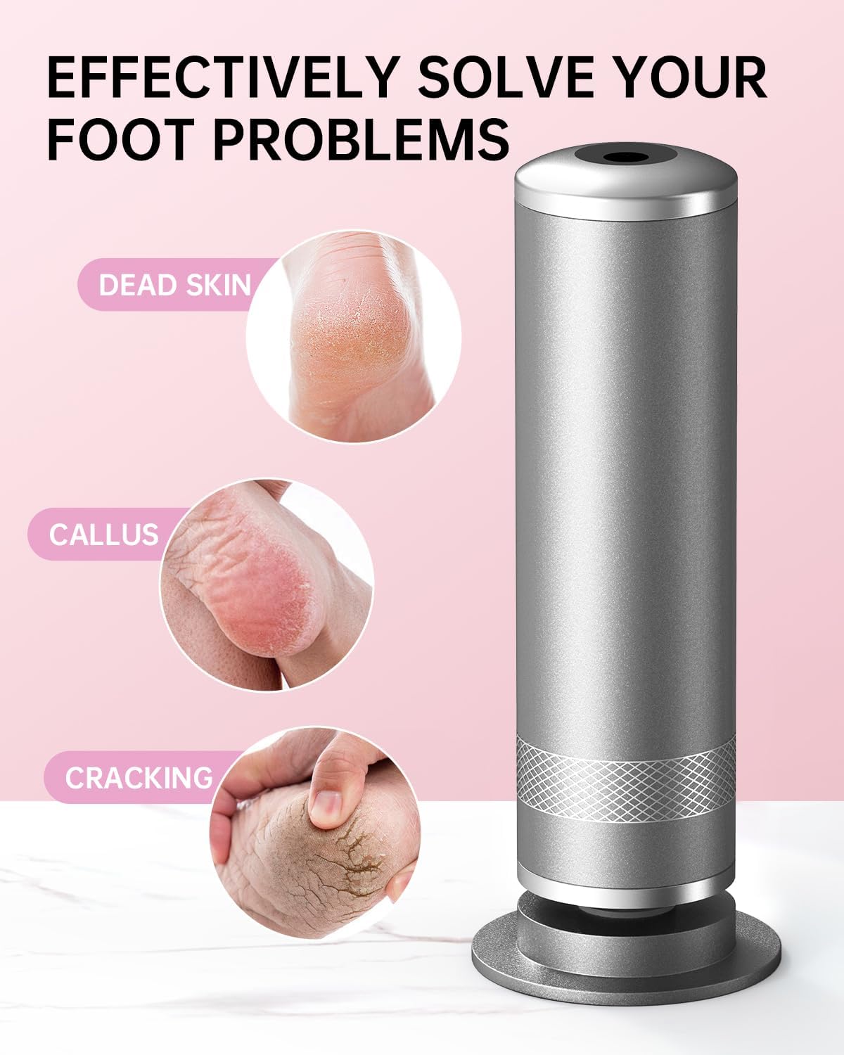 Electric Foot Callus Remover, Upgrade Electric Foot File Callus Remover for Feet, Adjustable Speed Foot File with 60 Pcs Sandpaper Discs, Foot Scrubber for Cracked, or Tough Skin and Calluses, Pink