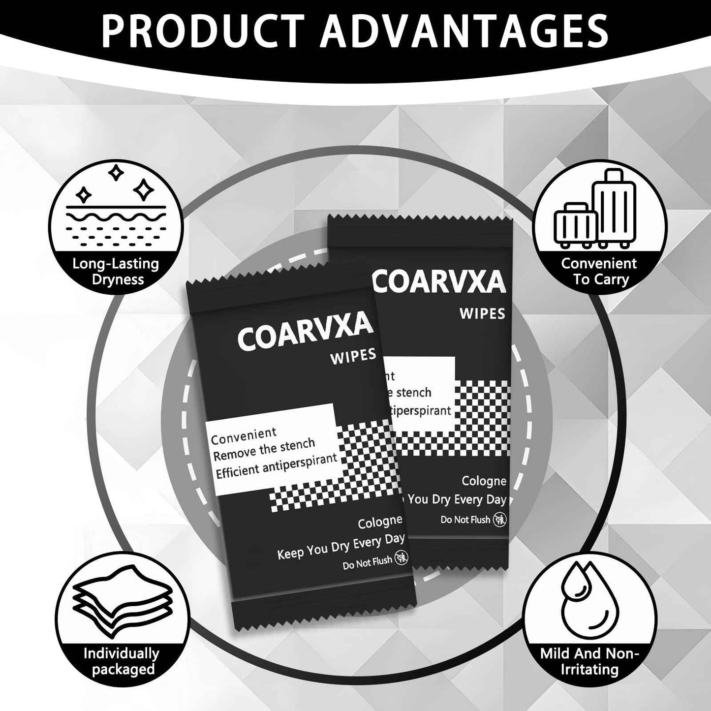 COARVXA Black Cologne Body Wipes 100 pieces of Fresh deodorant Wipes And Travel To Clean Skin And Travel Deodorant Individually Wrap Hypoallergenic Mini Deodorant For Female Male Teenagers