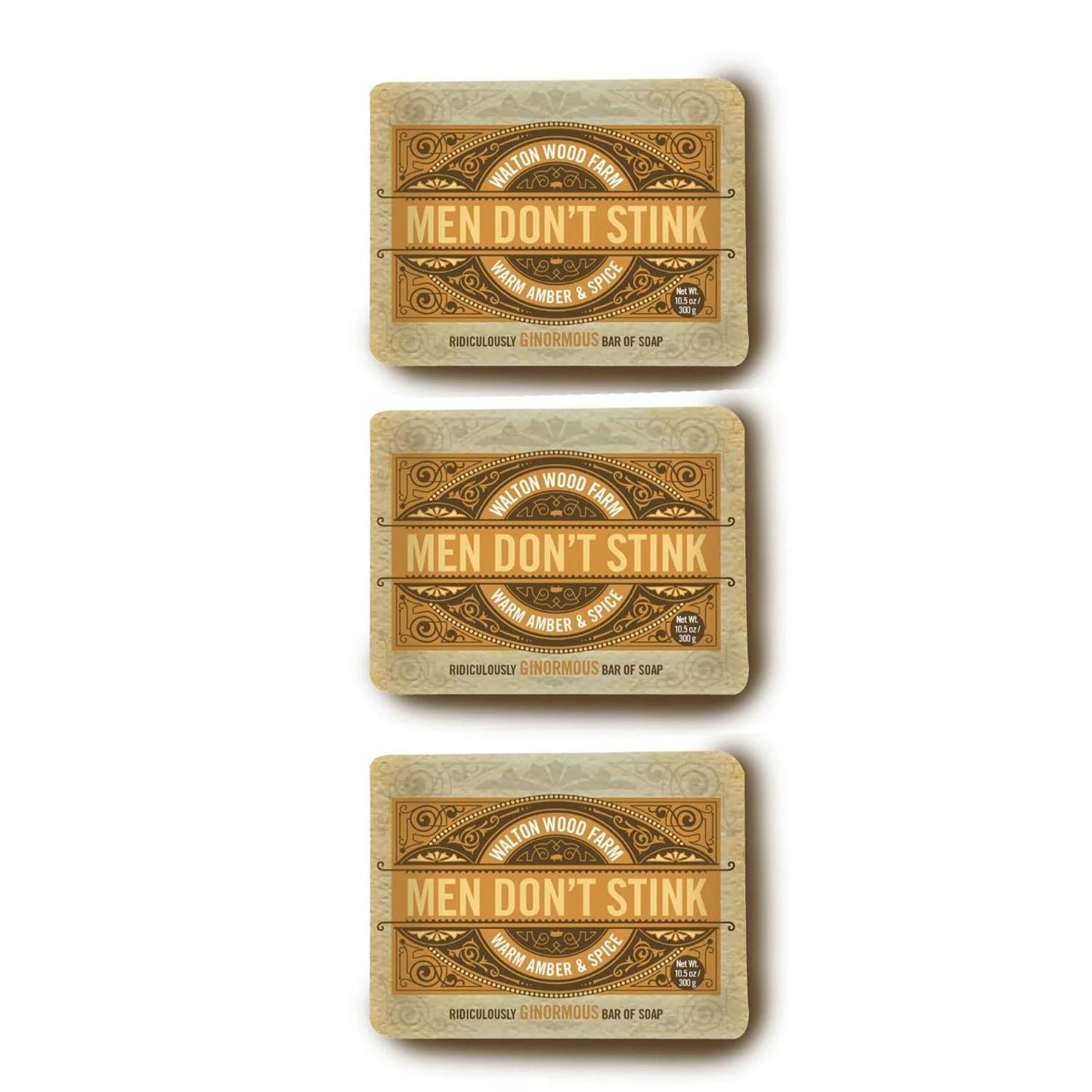 Walton Wood Farm Men Don't Stink Bar Soap, Warm Amber & Spice, 10.5 oz, Moisturizing with Cocoa Butter, Shea Butter, and Olive Oil (3-Pack)